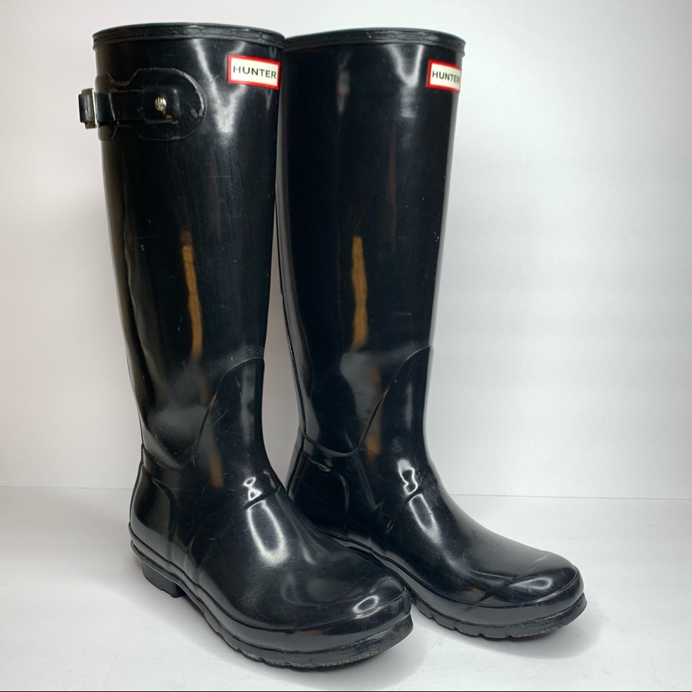 Hunter Original Tall Gloss Rain Boots Black Size 8